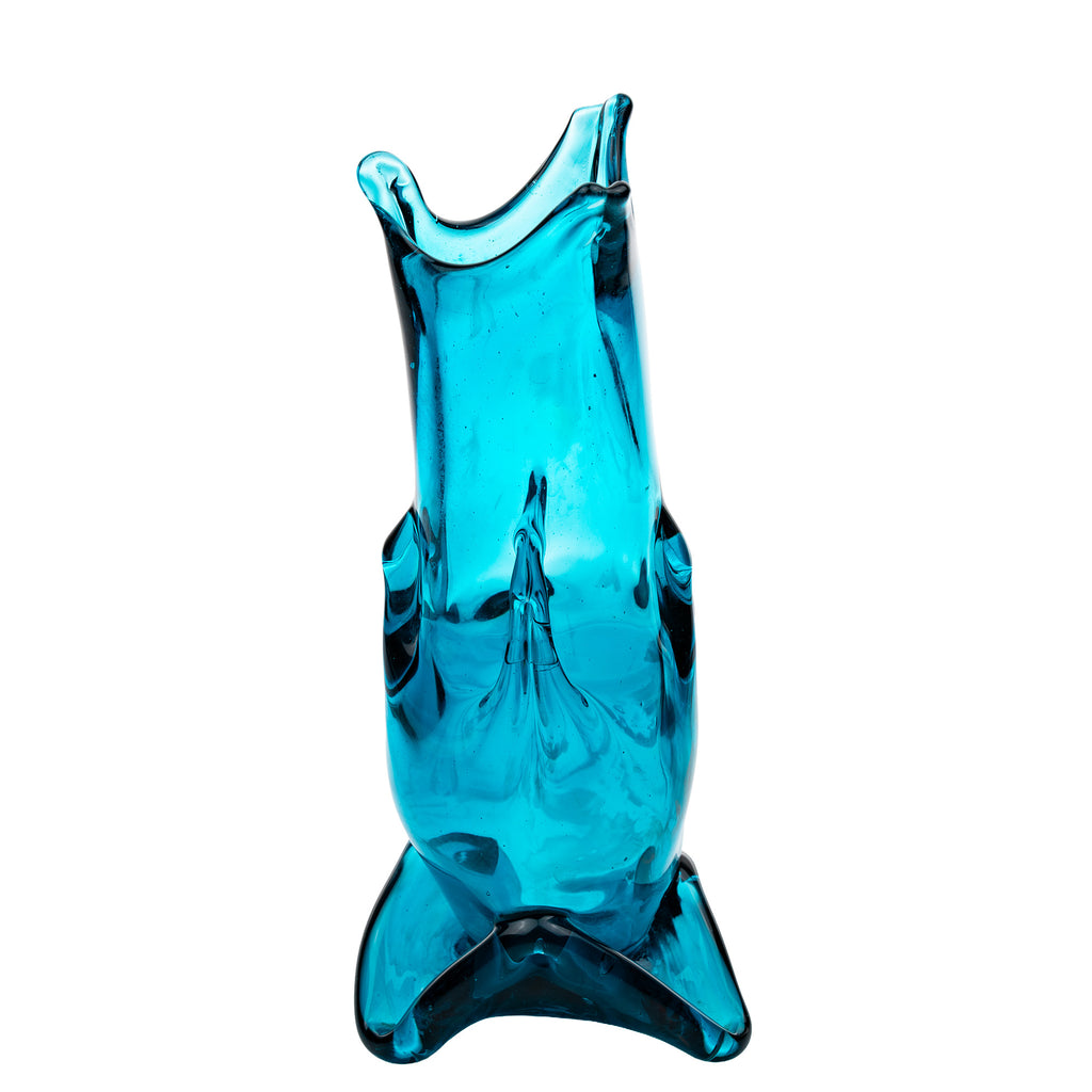 Hand-Blown Blue Art Glass Vase - Turquoise Sculptural Form