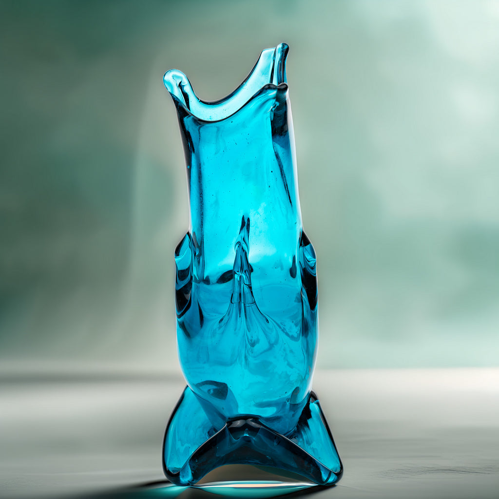 Hand-Blown Blue Art Glass Vase - Turquoise Sculptural Form