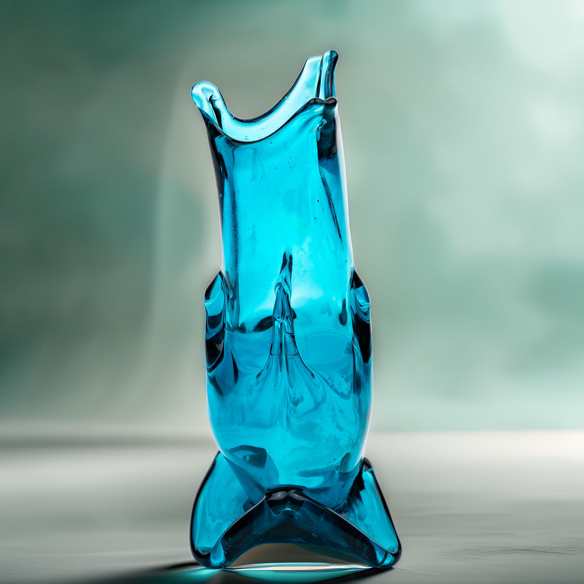Hand-Blown Blue Art Glass Vase - Turquoise Sculptural Form