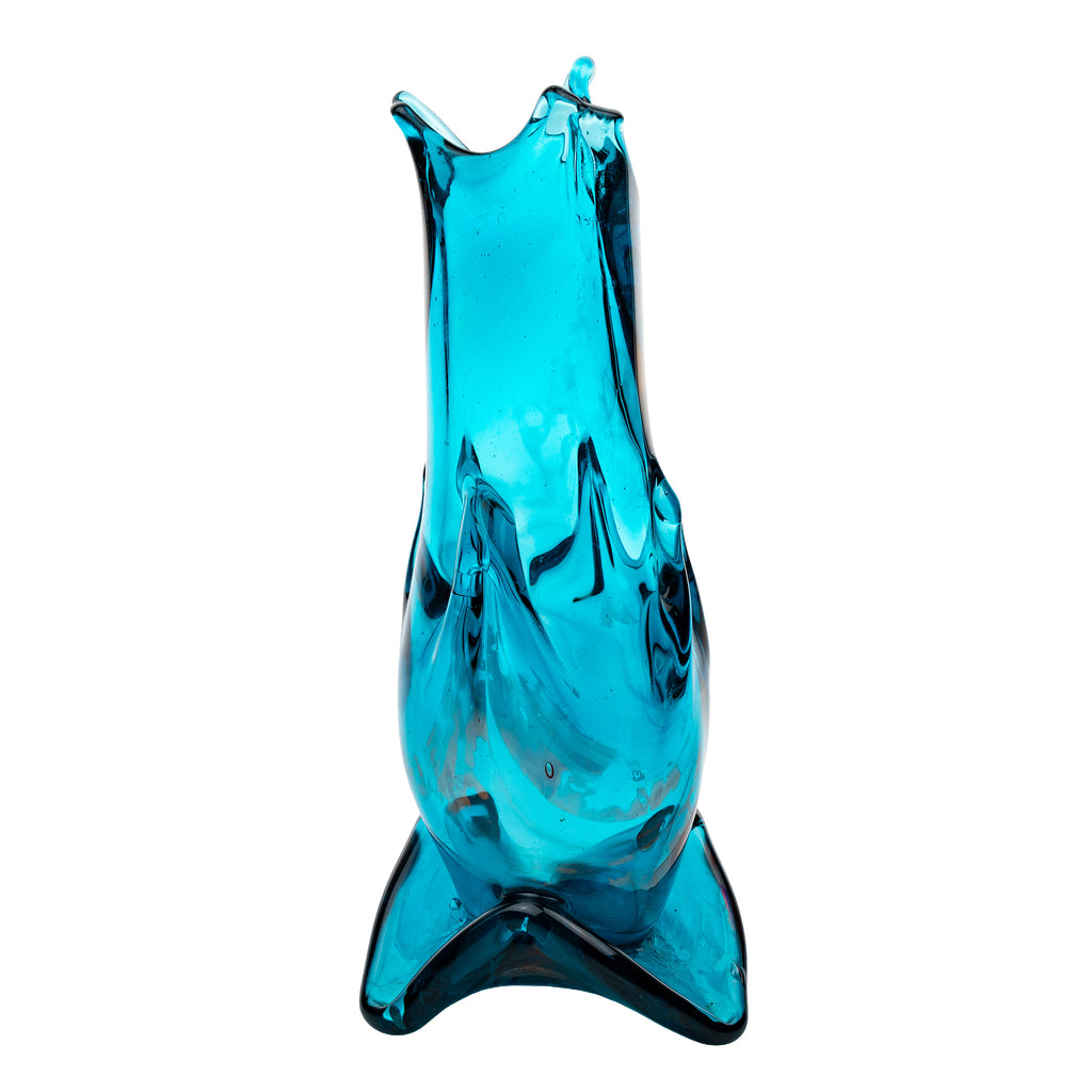 Hand-Blown Blue Art Glass Vase - Turquoise Sculptural Form