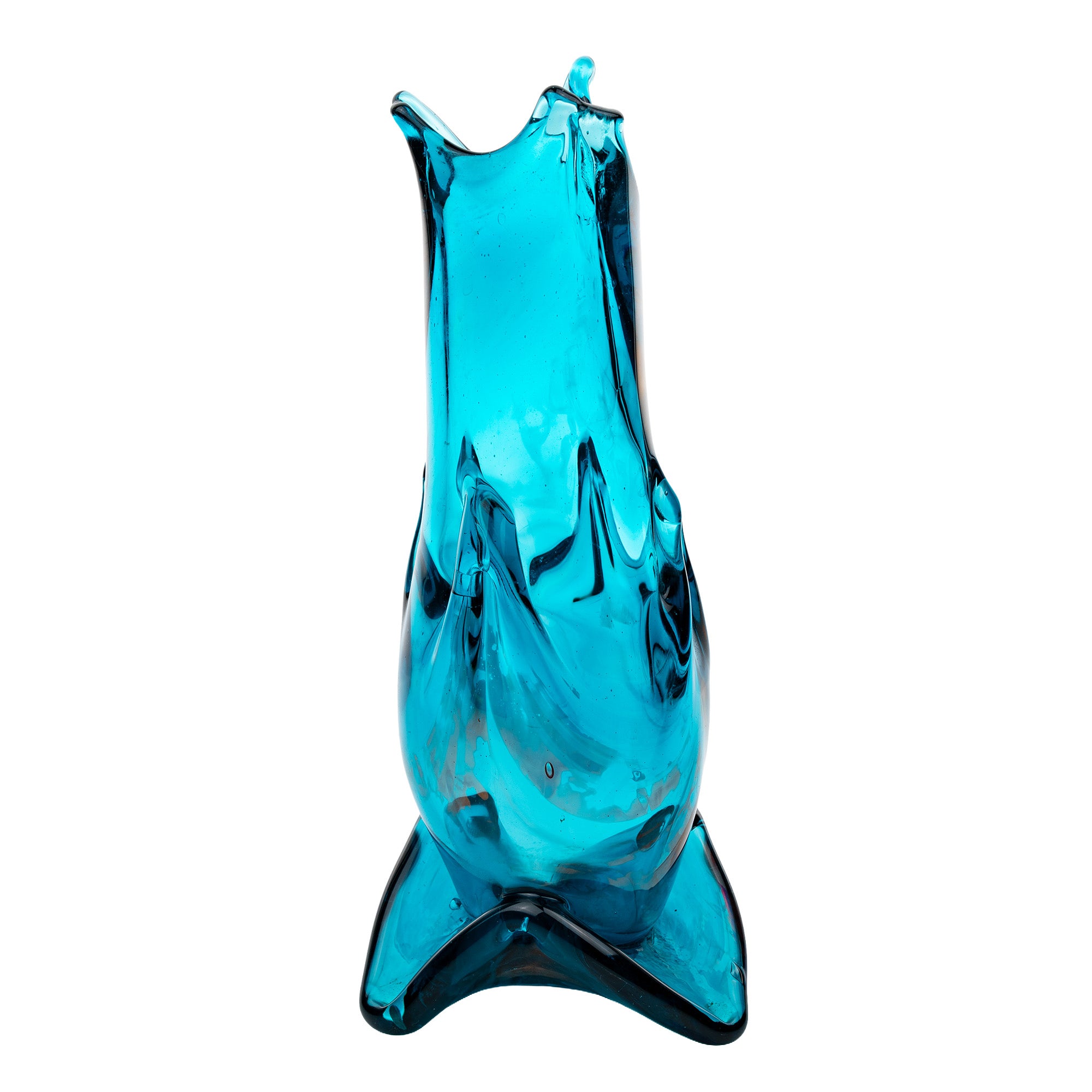 Hand-Blown Blue Art Glass Vase - Turquoise Sculptural Form