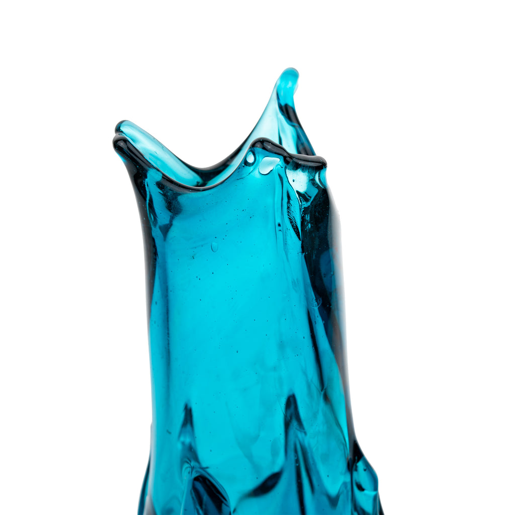Hand-Blown Blue Art Glass Vase - Turquoise Sculptural Form