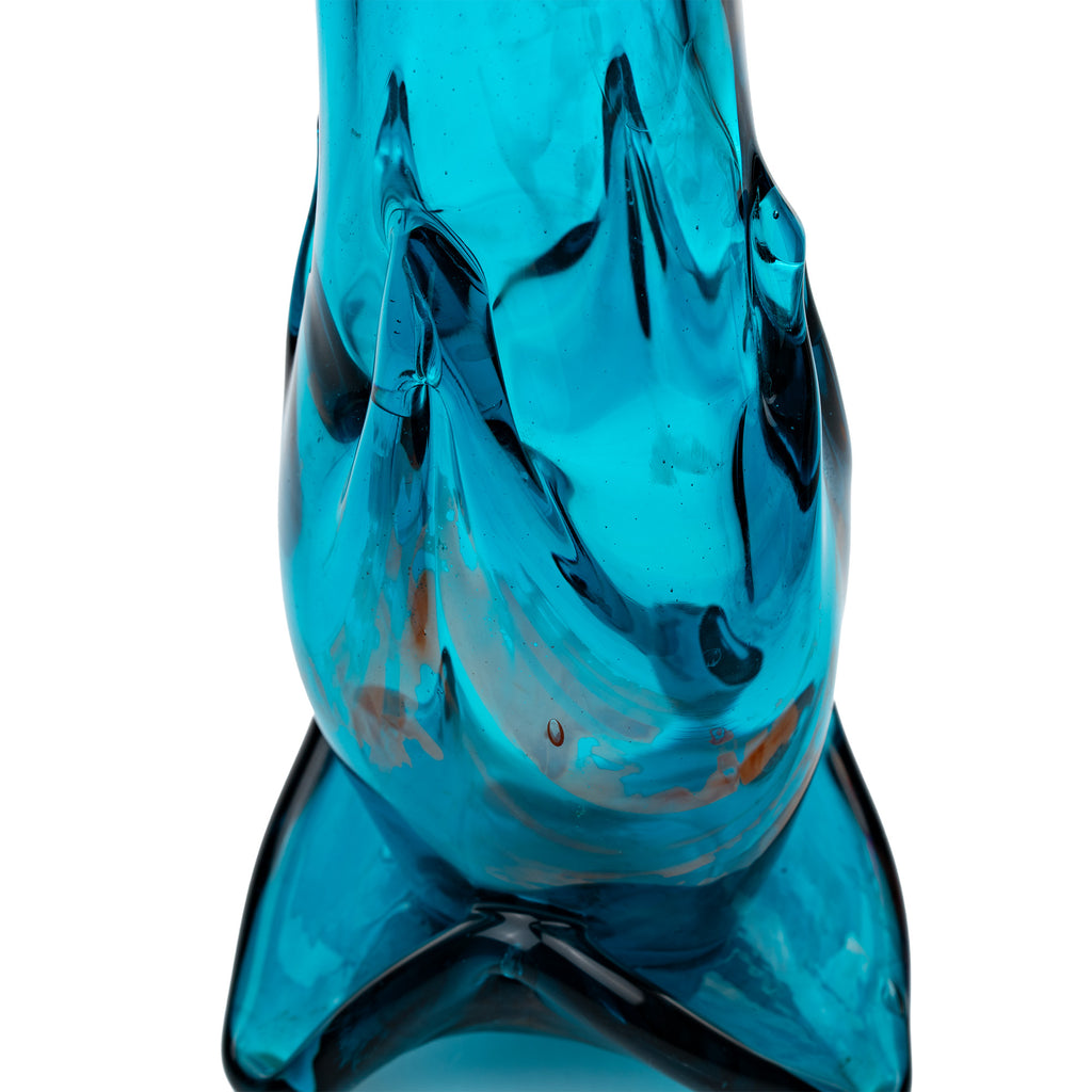 Hand-Blown Blue Art Glass Vase - Turquoise Sculptural Form
