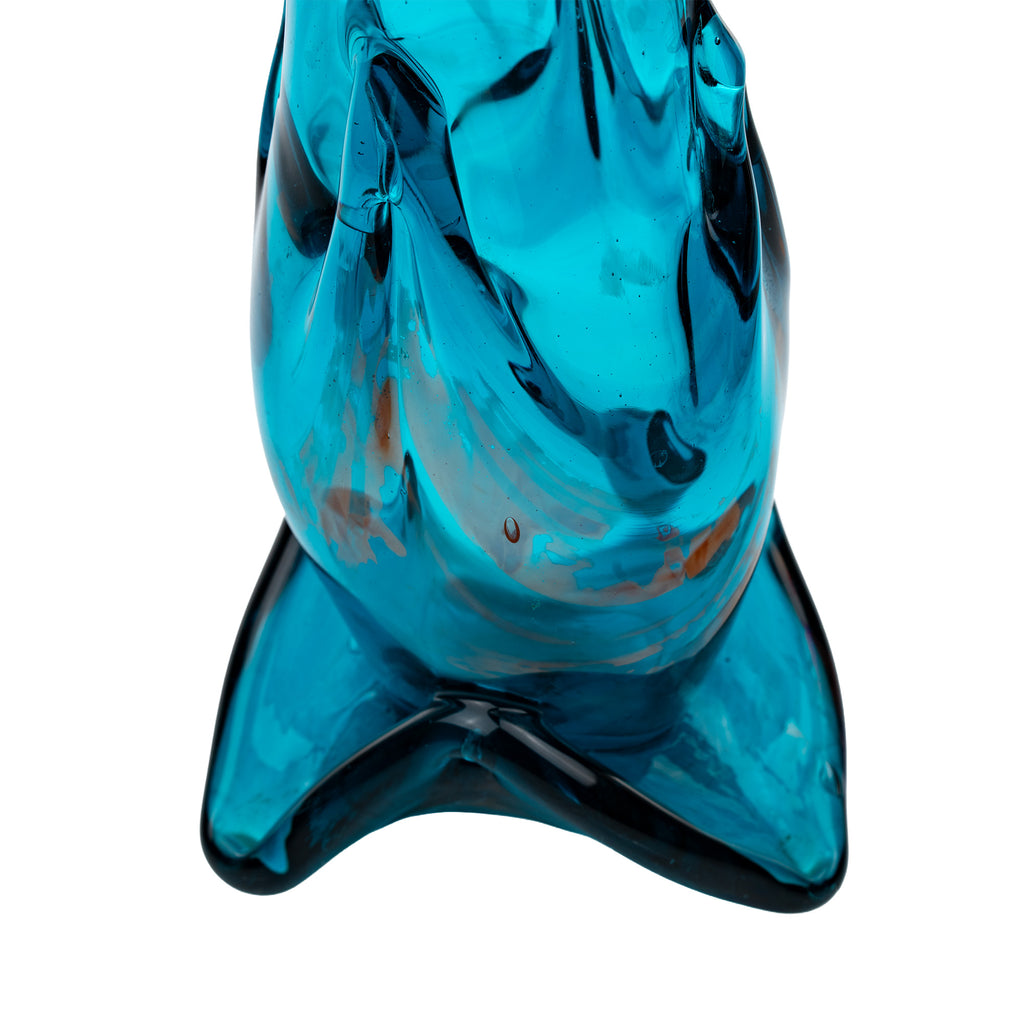 Hand-Blown Blue Art Glass Vase - Turquoise Sculptural Form