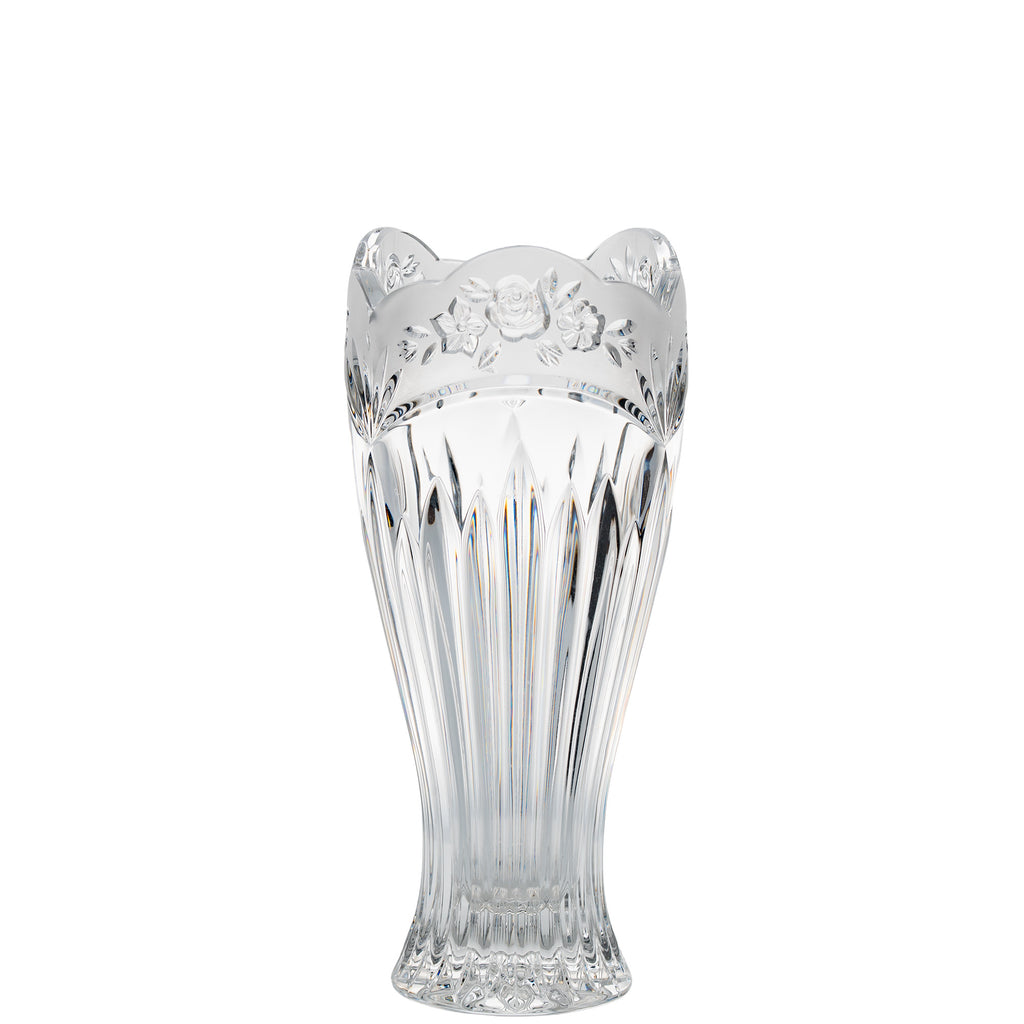 Oneida Southern Garden Cut Crystal Vase - Scalloped Rim & Floral Band