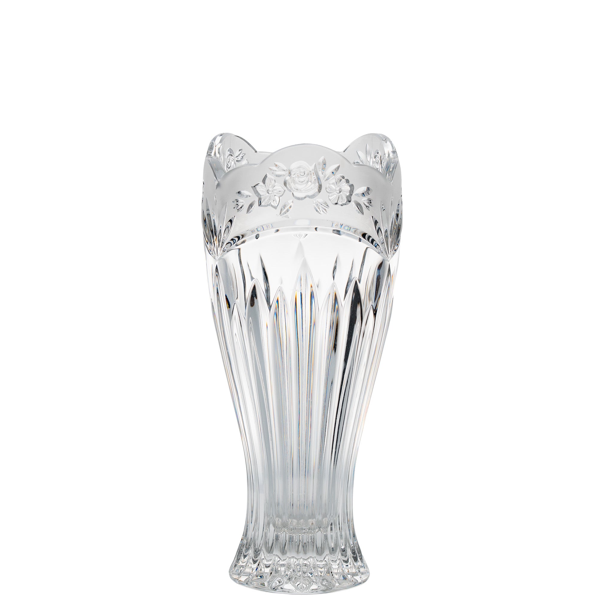 Oneida Southern Garden Cut Crystal Vase - Scalloped Rim & Floral Band