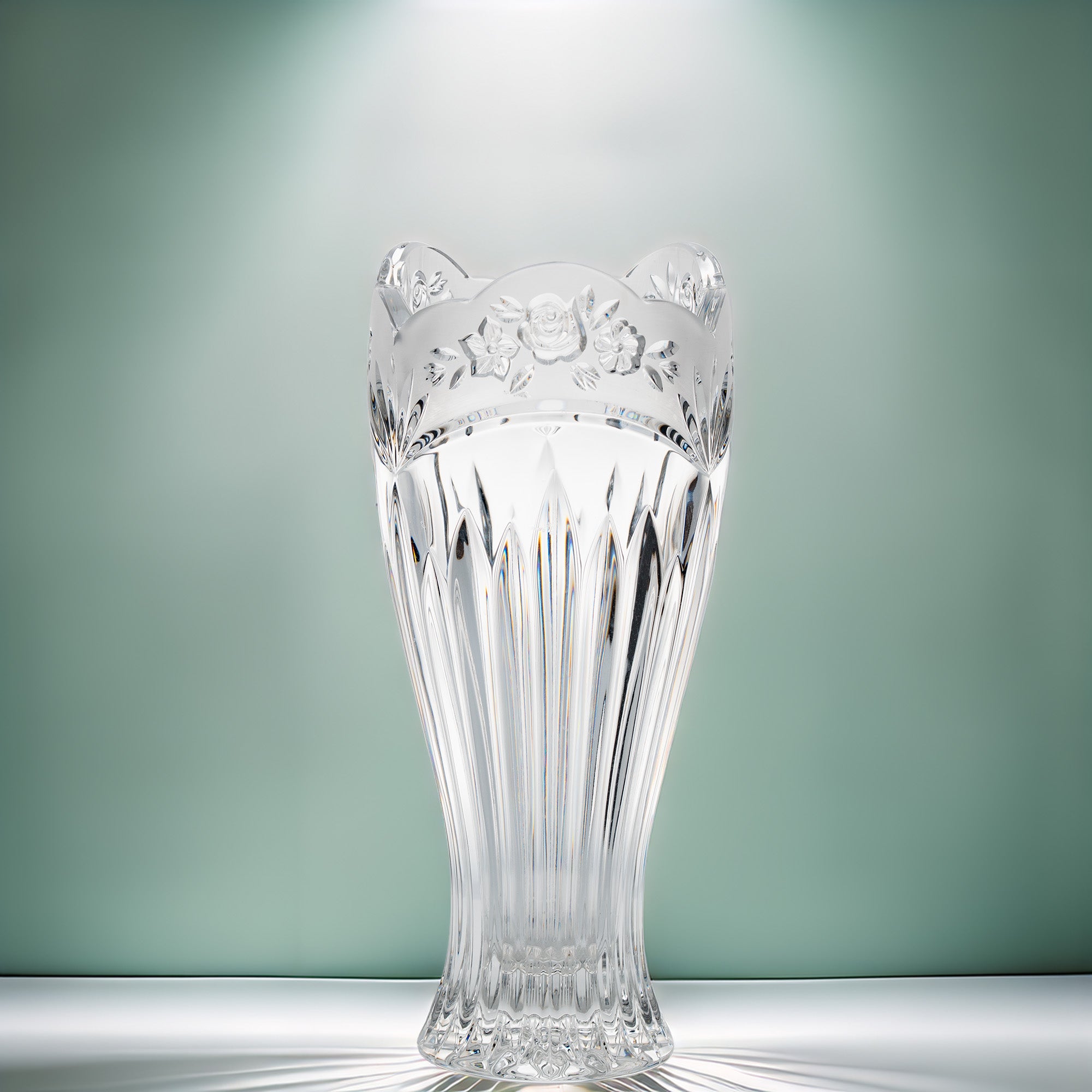 Oneida Southern Garden Cut Crystal Vase - Scalloped Rim & Floral Band