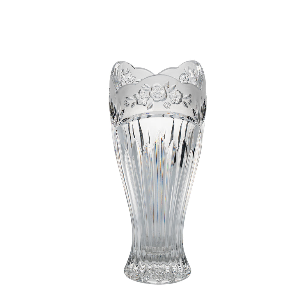 Oneida Southern Garden Cut Crystal Vase - Scalloped Rim & Floral Band