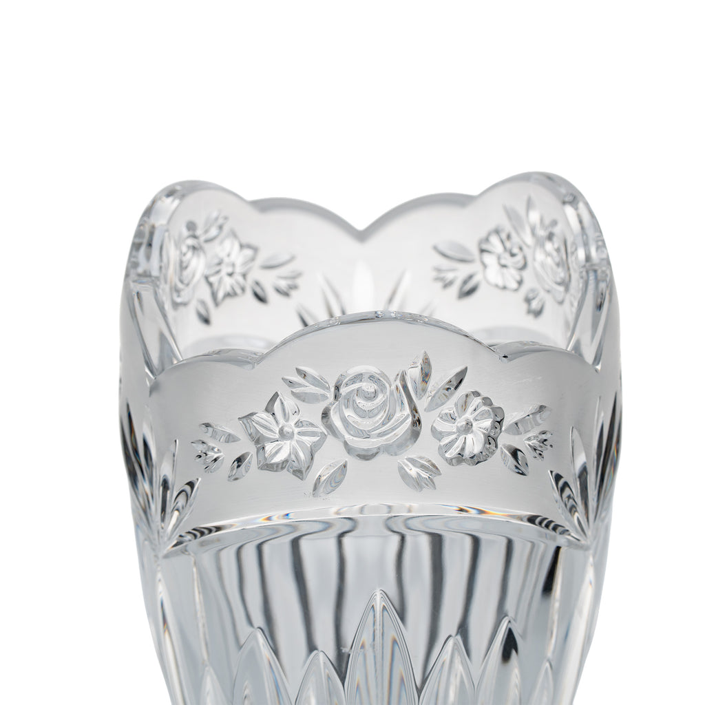 Oneida Southern Garden Cut Crystal Vase - Scalloped Rim & Floral Band