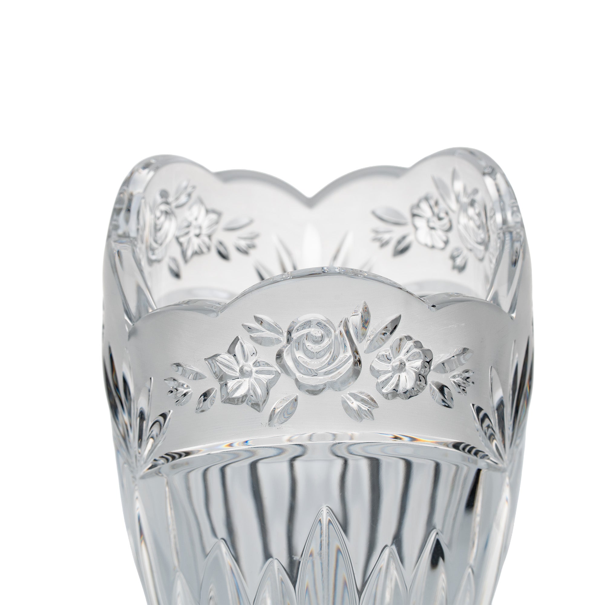 Oneida Southern Garden Cut Crystal Vase - Scalloped Rim & Floral Band