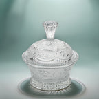 Floral Frost Cut Crystal Lidded Candy Dish - Faceted Finial