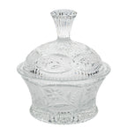 Floral Frost Cut Crystal Lidded Candy Dish - Faceted Finial