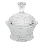 Floral Frost Cut Crystal Lidded Candy Dish - Faceted Finial