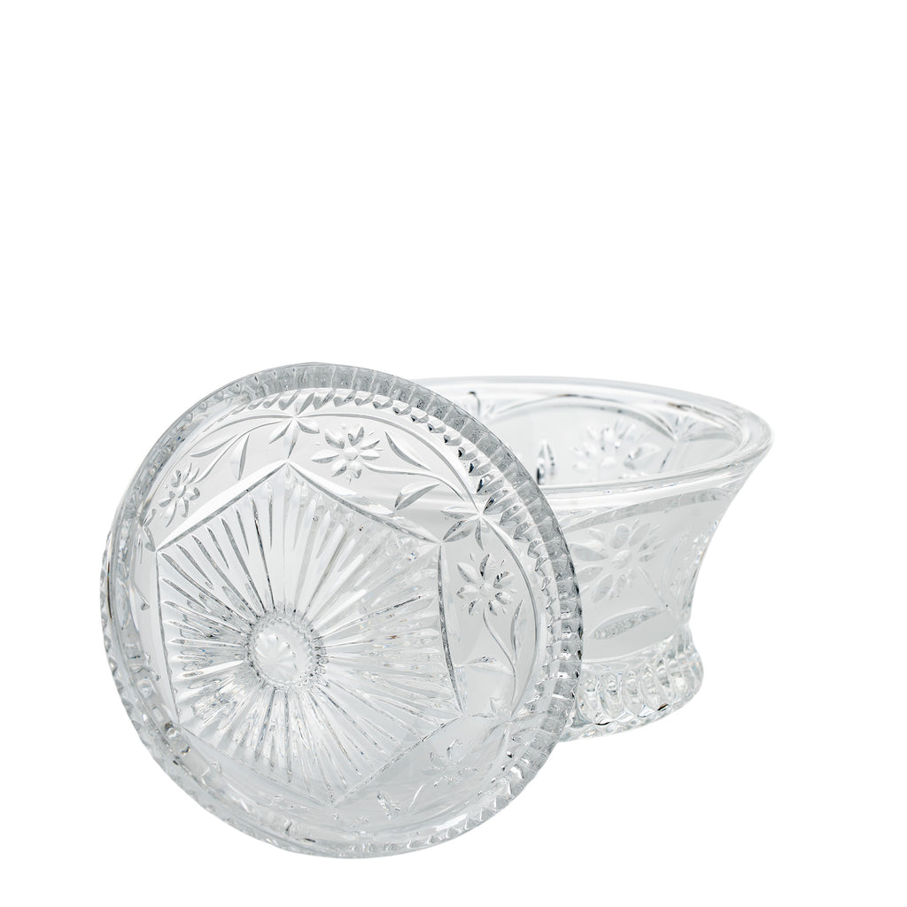 Floral Frost Cut Crystal Lidded Candy Dish - Faceted Finial