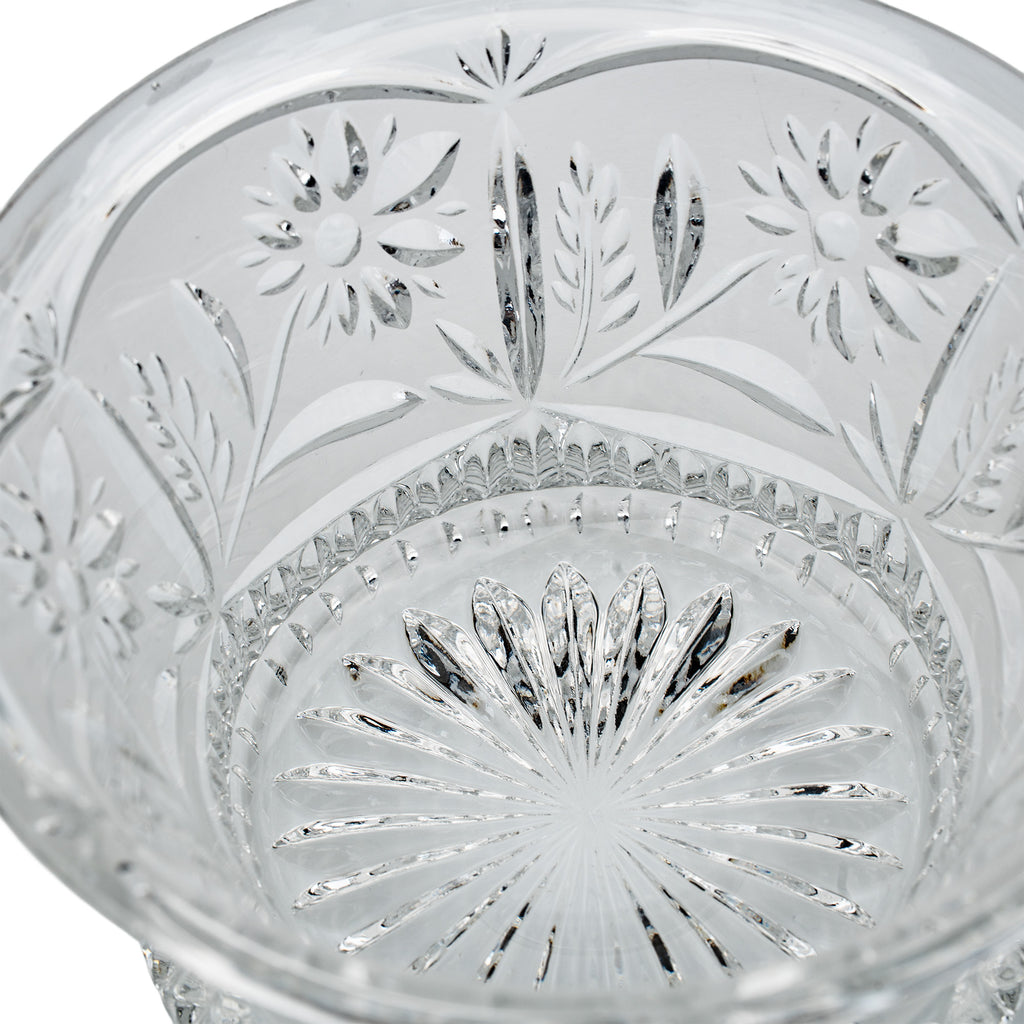 Floral Frost Cut Crystal Lidded Candy Dish - Faceted Finial