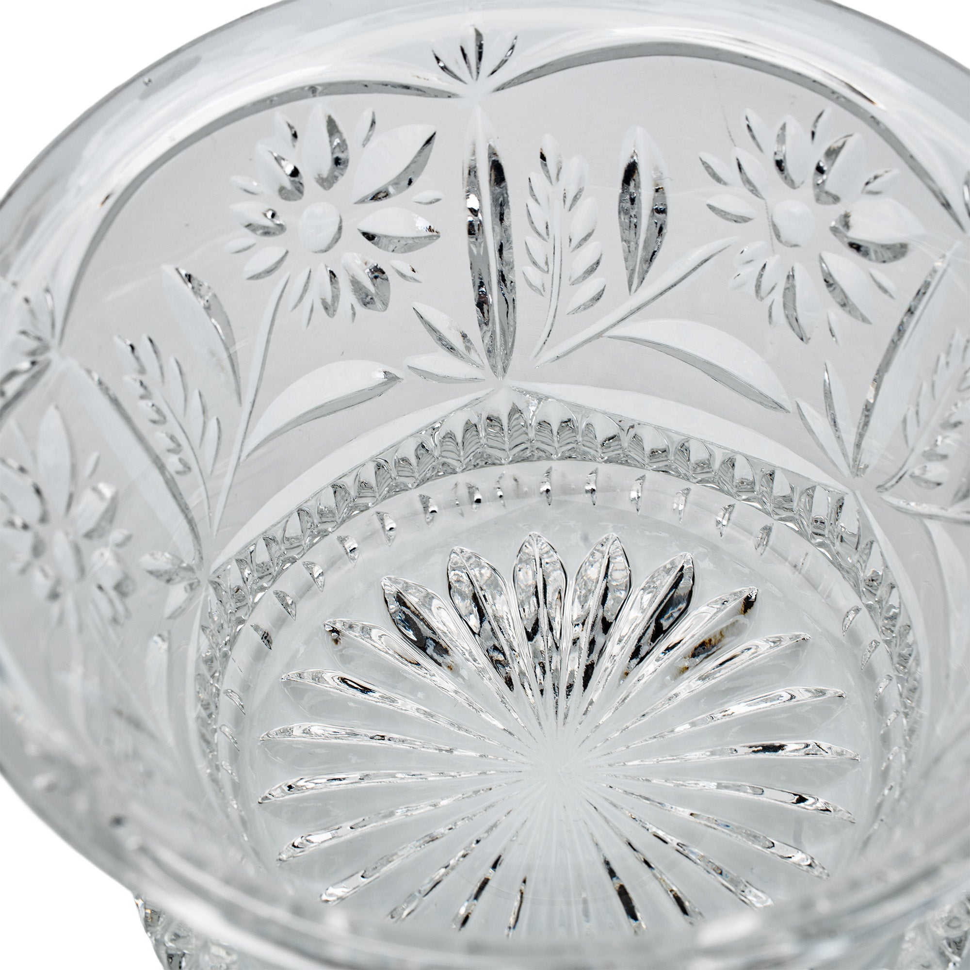 Floral Frost Cut Crystal Lidded Candy Dish - Faceted Finial