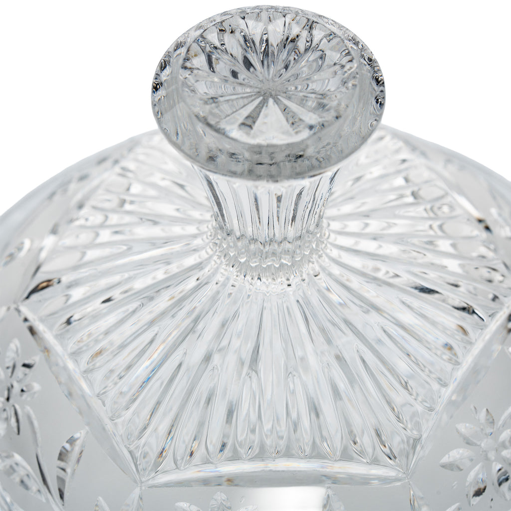 Floral Frost Cut Crystal Lidded Candy Dish - Faceted Finial