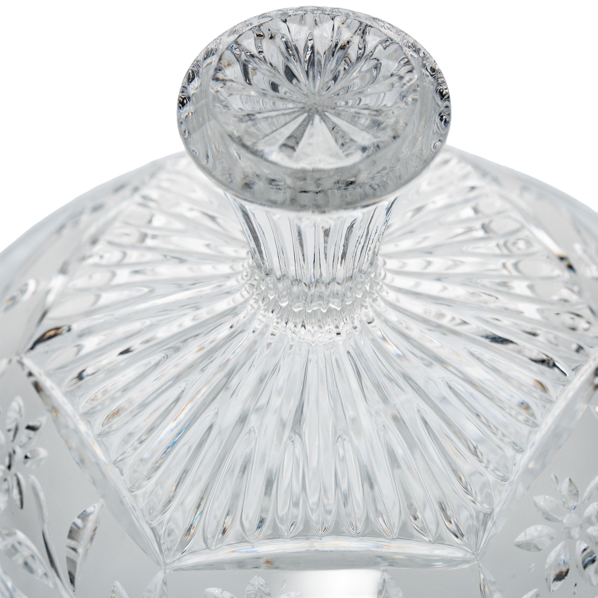 Floral Frost Cut Crystal Lidded Candy Dish - Faceted Finial