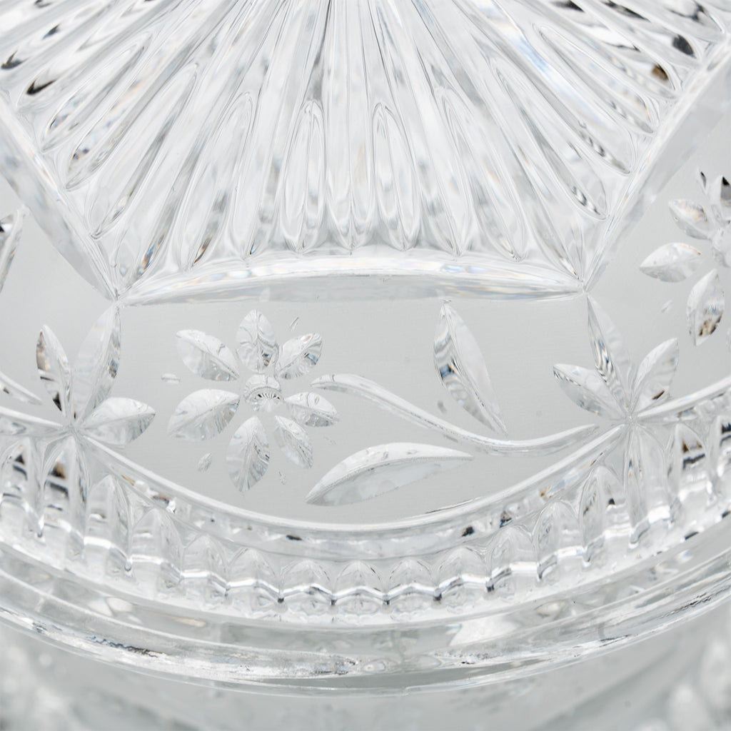 Floral Frost Cut Crystal Lidded Candy Dish - Faceted Finial