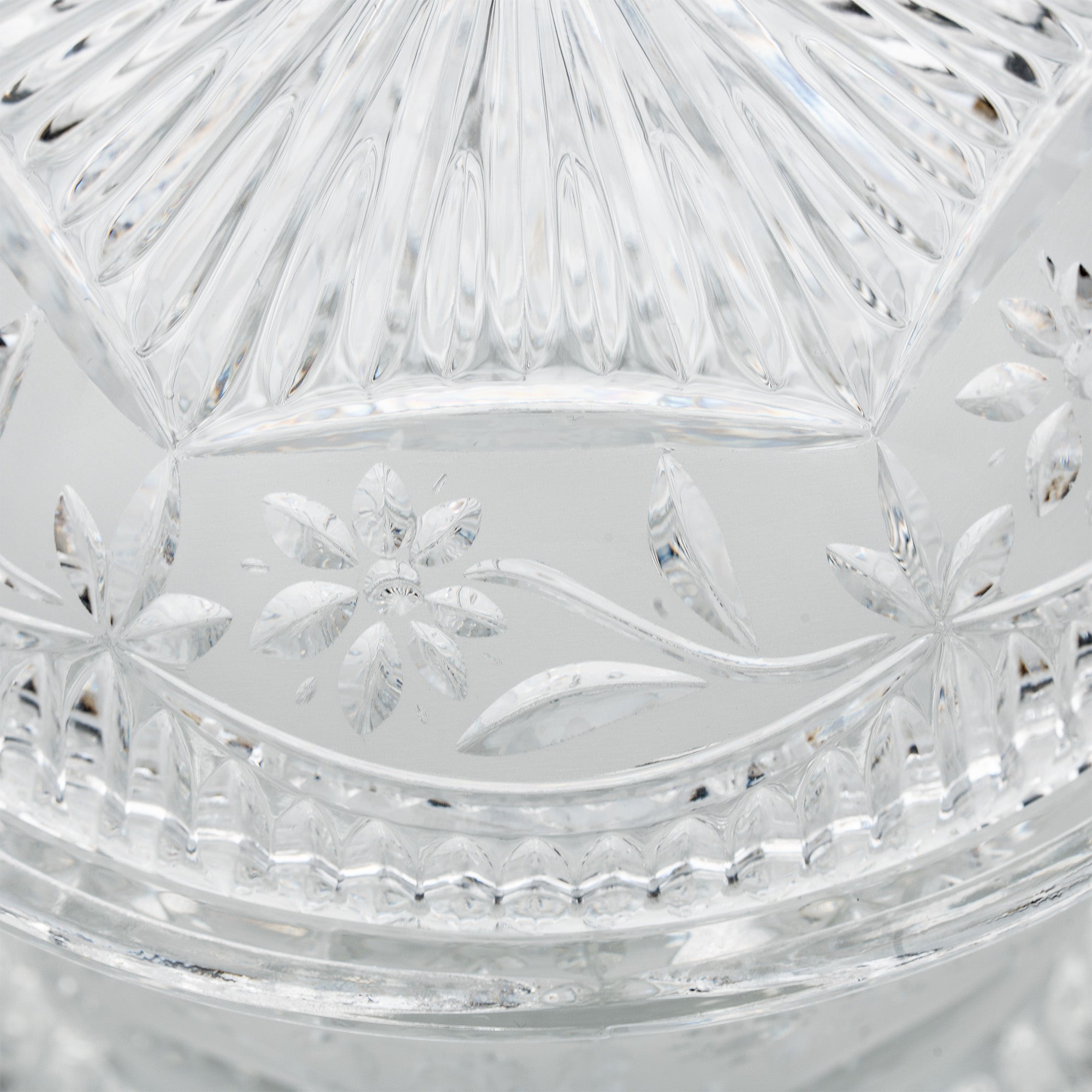 Floral Frost Cut Crystal Lidded Candy Dish - Faceted Finial