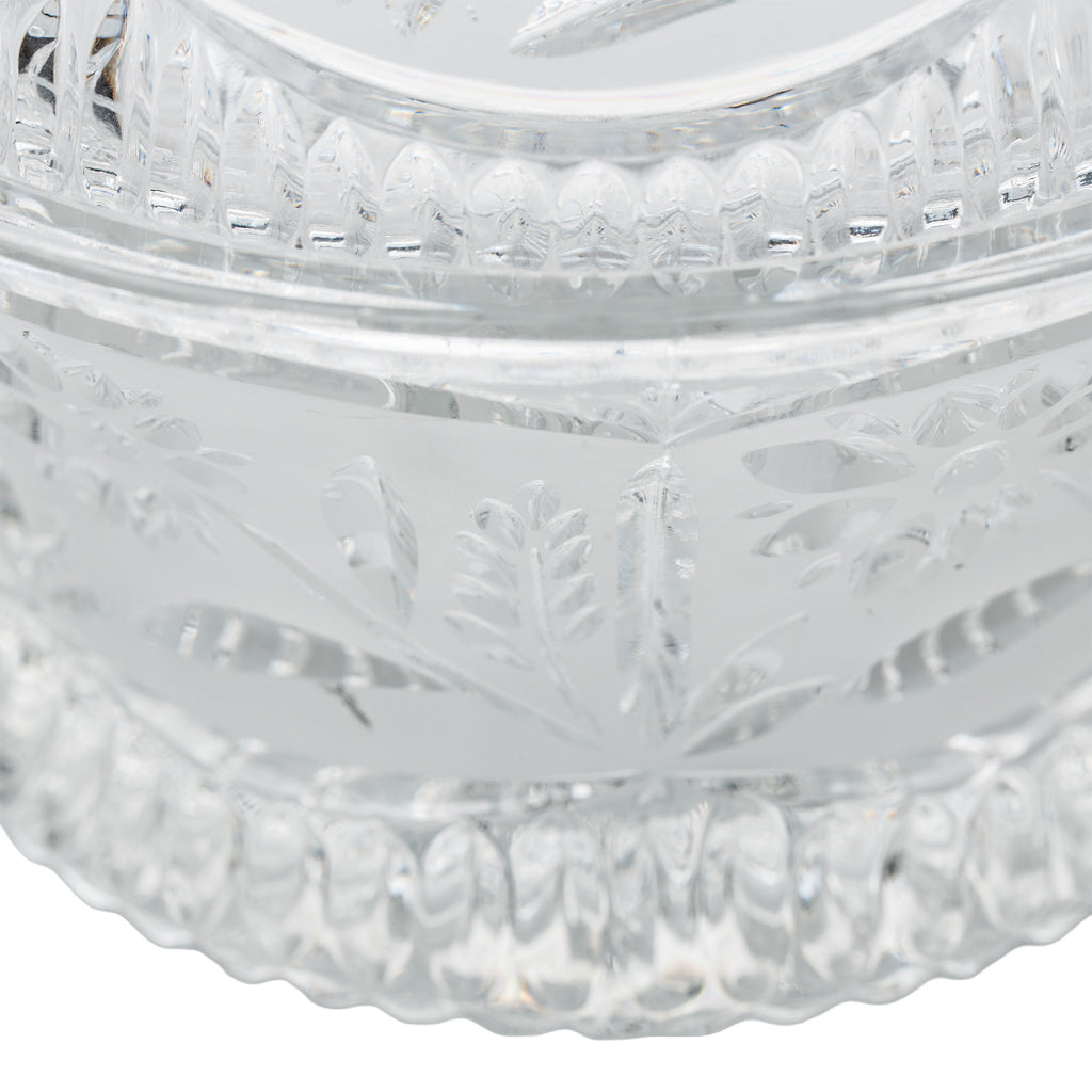 Floral Frost Cut Crystal Lidded Candy Dish - Faceted Finial