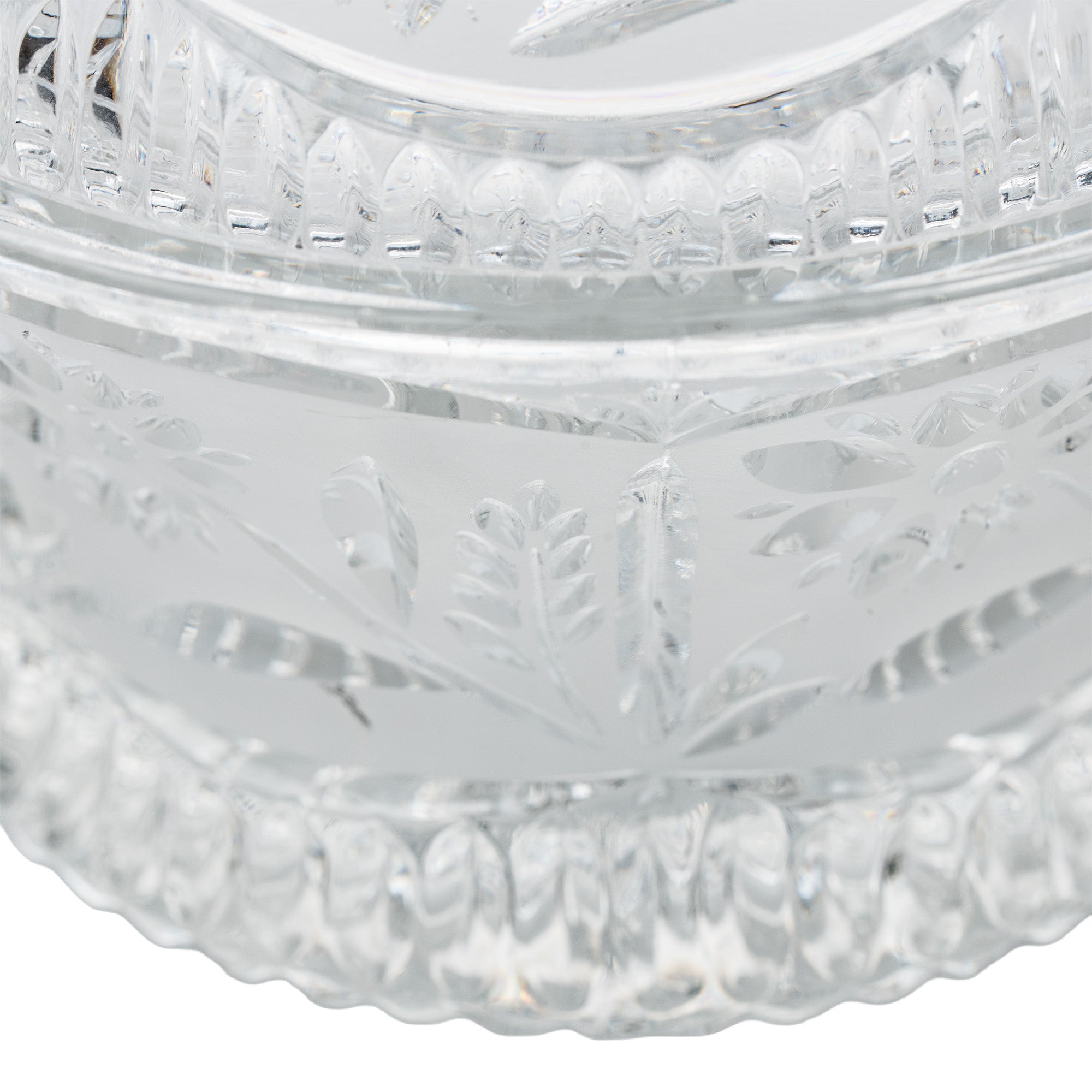 Floral Frost Cut Crystal Lidded Candy Dish - Faceted Finial