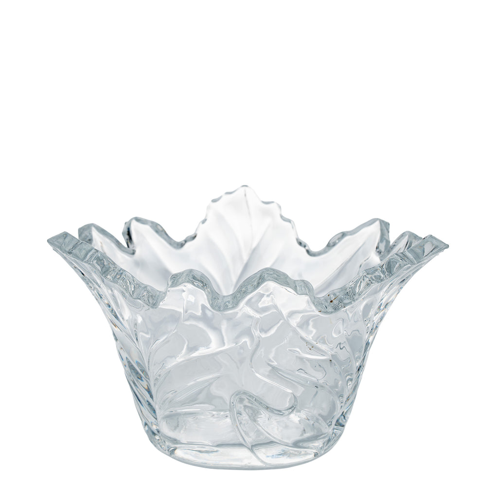 Maple Leaf Lead Crystal Bowl - Scalloped Ruffled Rim