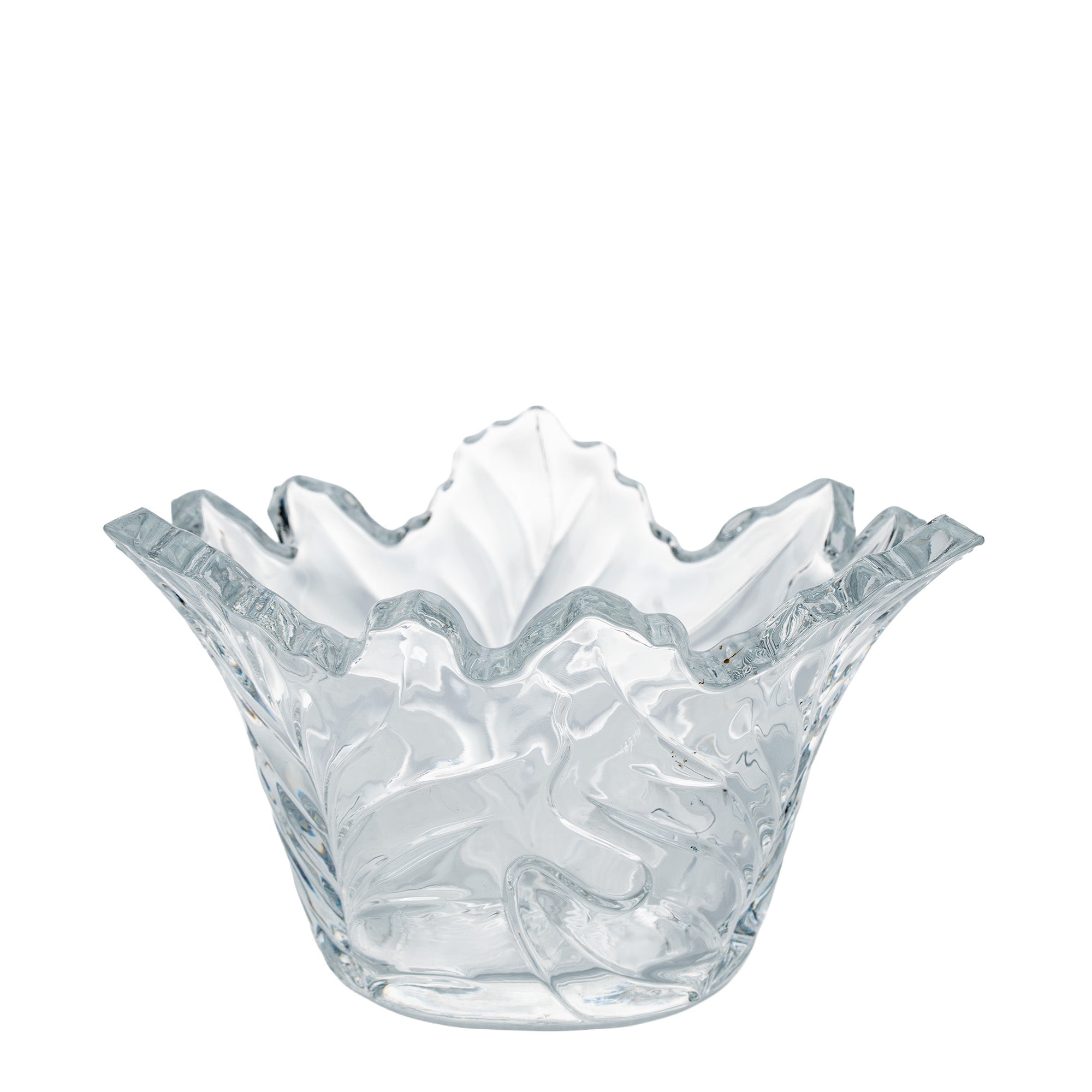 Maple Leaf Lead Crystal Bowl - Scalloped Ruffled Rim