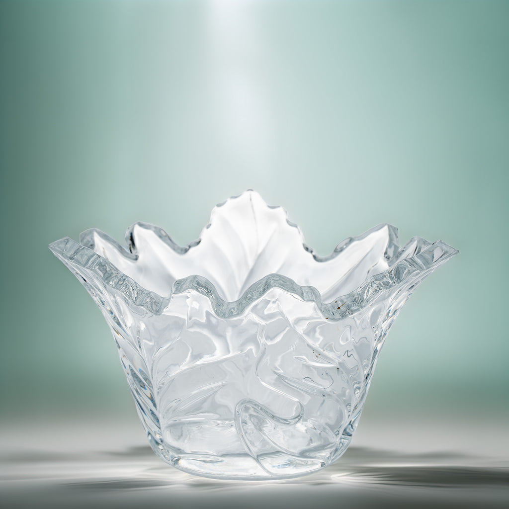 Maple Leaf Lead Crystal Bowl - Scalloped Ruffled Rim