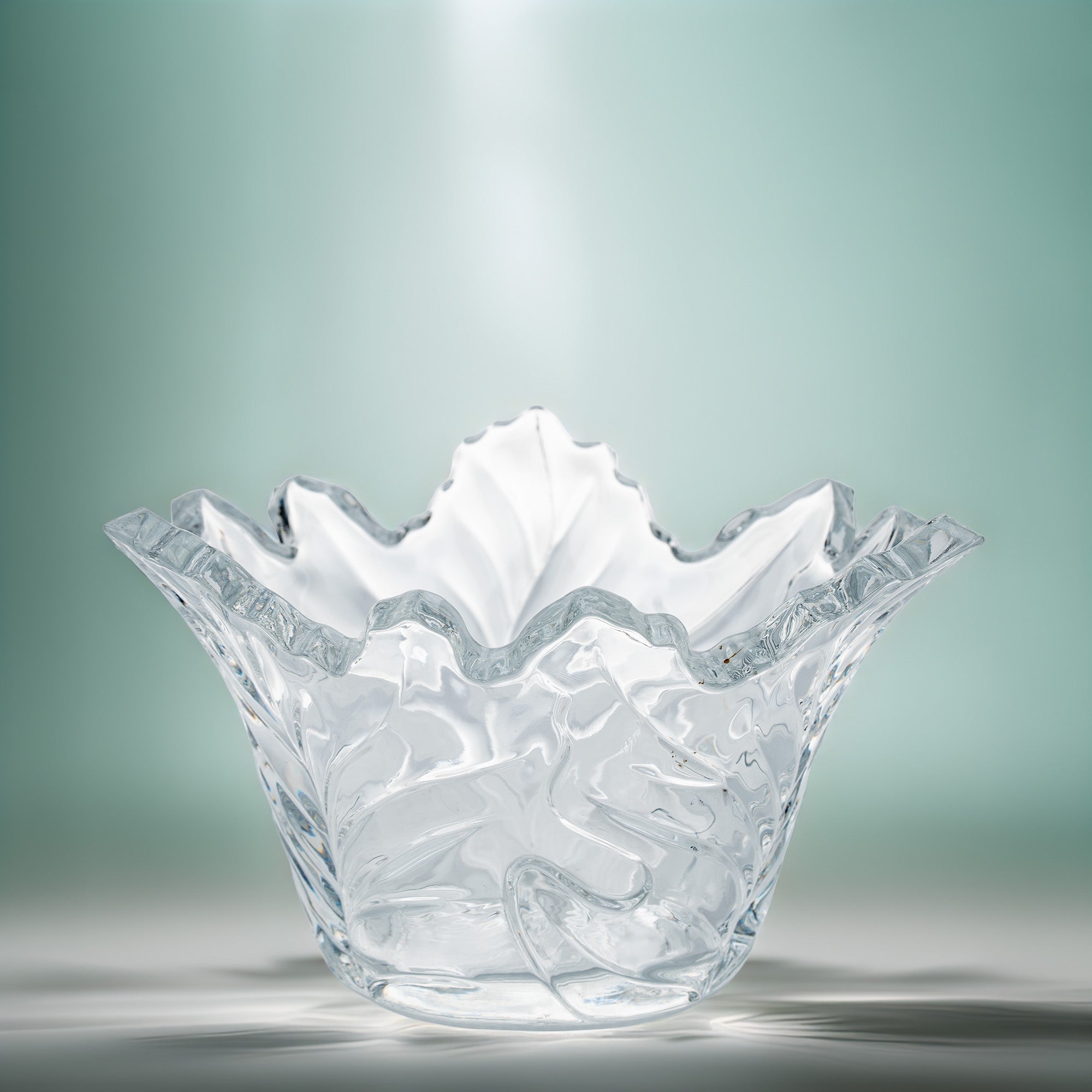 Maple Leaf Lead Crystal Bowl - Scalloped Ruffled Rim
