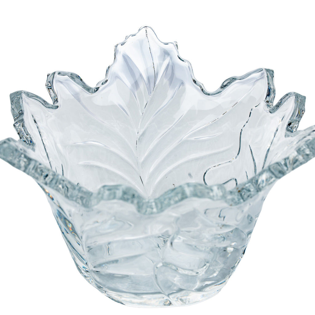 Maple Leaf Lead Crystal Bowl - Scalloped Ruffled Rim