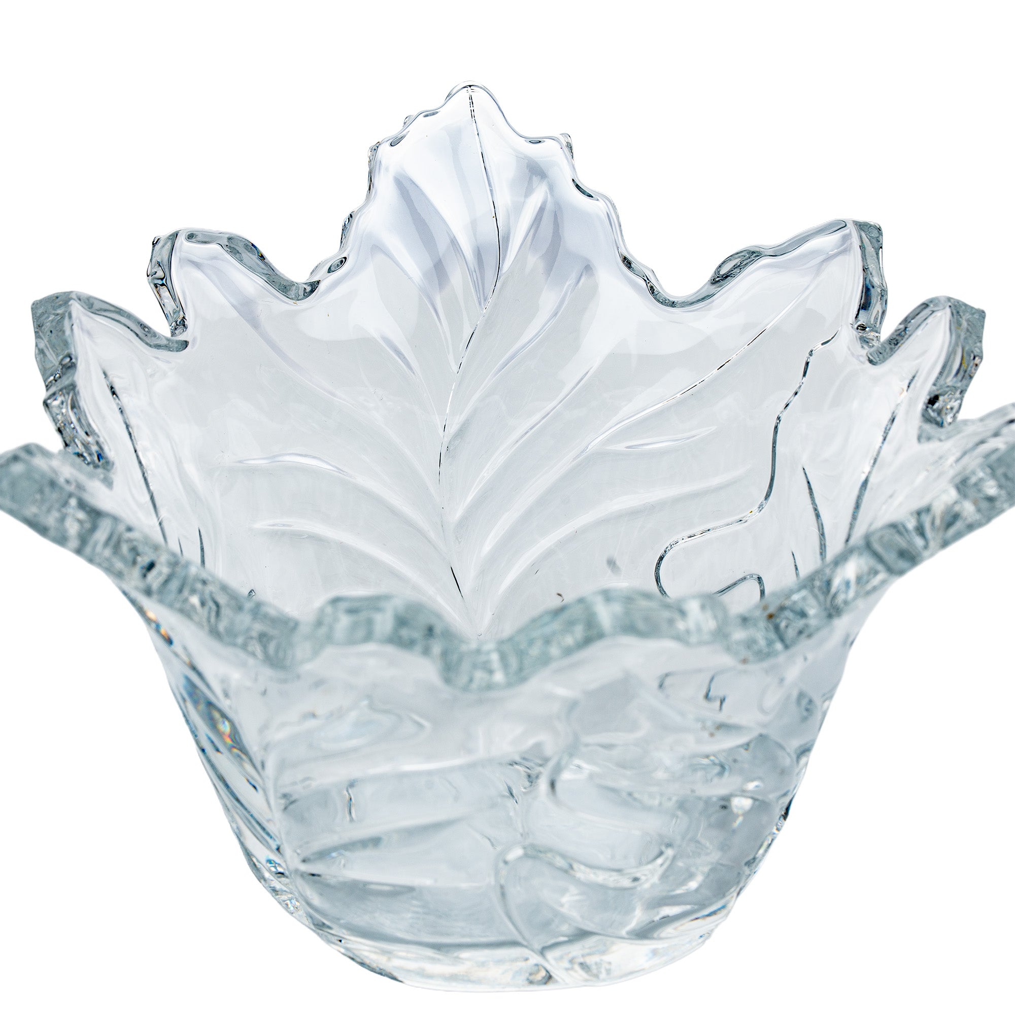 Maple Leaf Lead Crystal Bowl - Scalloped Ruffled Rim