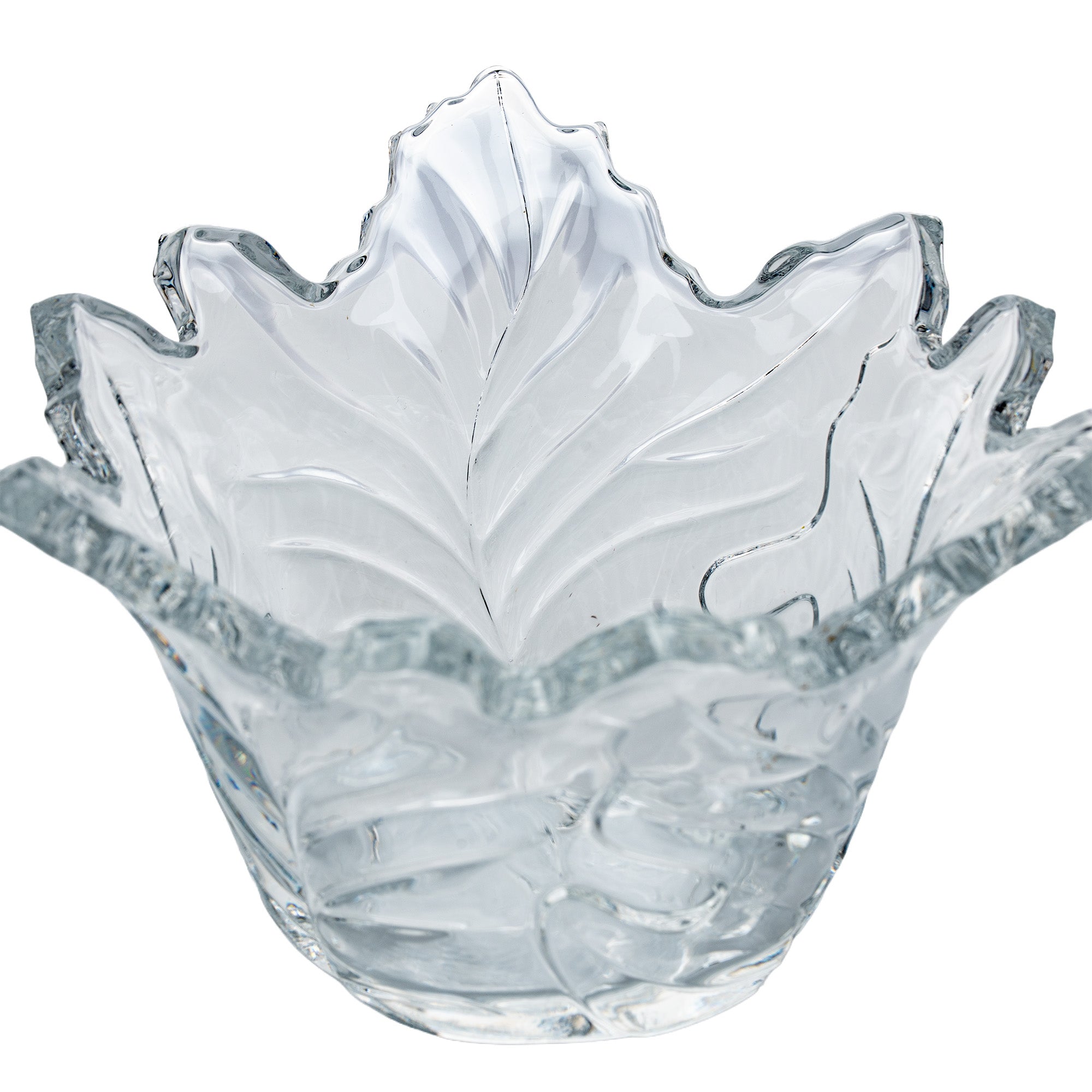 Maple Leaf Lead Crystal Bowl - Scalloped Ruffled Rim