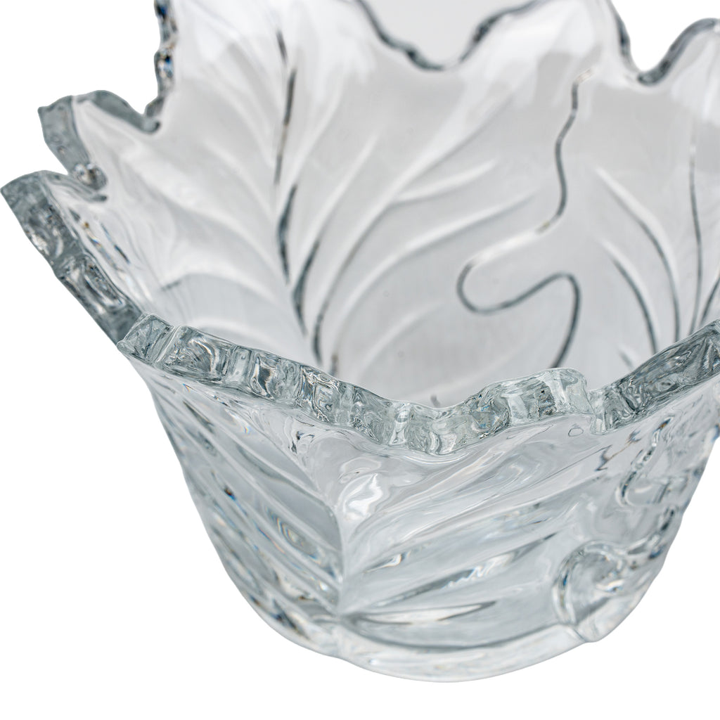 Maple Leaf Lead Crystal Bowl - Scalloped Ruffled Rim
