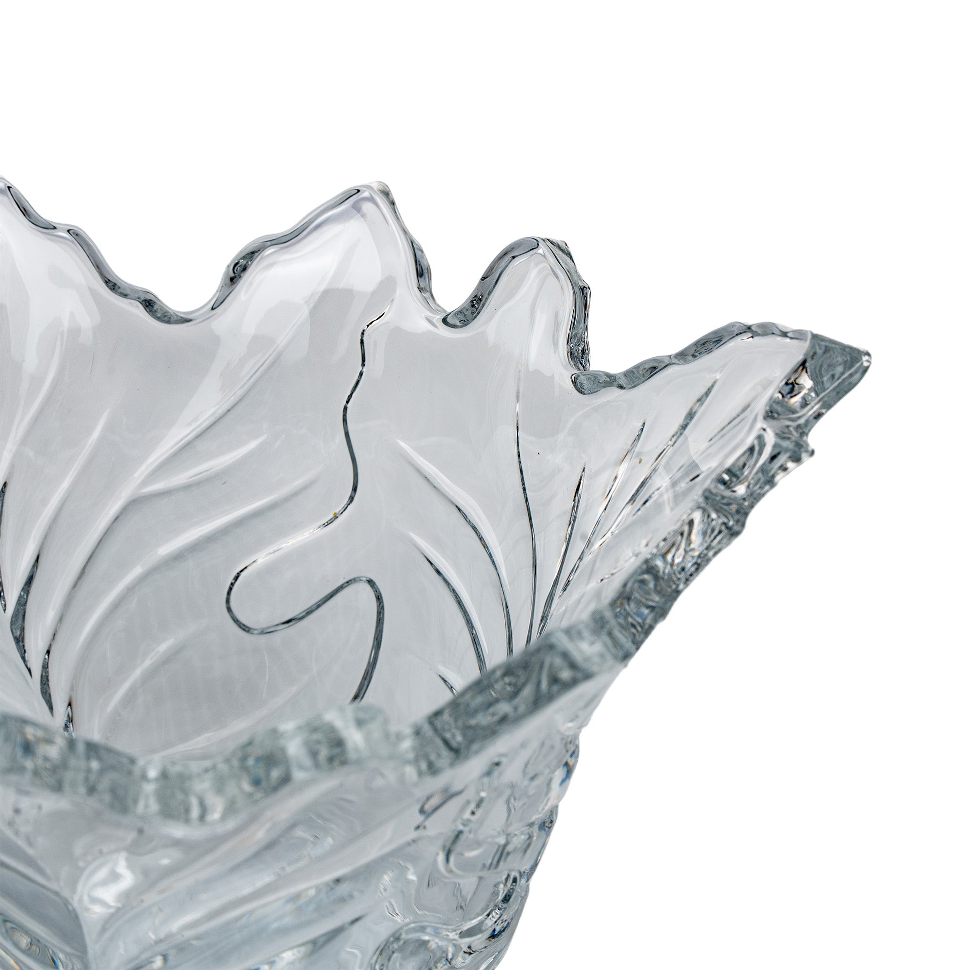 Maple Leaf Lead Crystal Bowl - Scalloped Ruffled Rim
