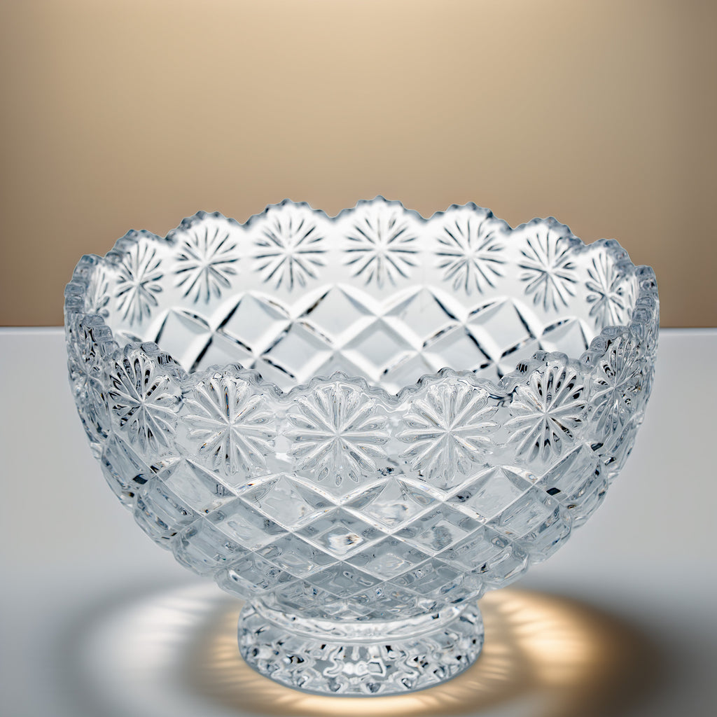 Brussels Crystal Pedestal Bowl - Scalloped Floral Rim
