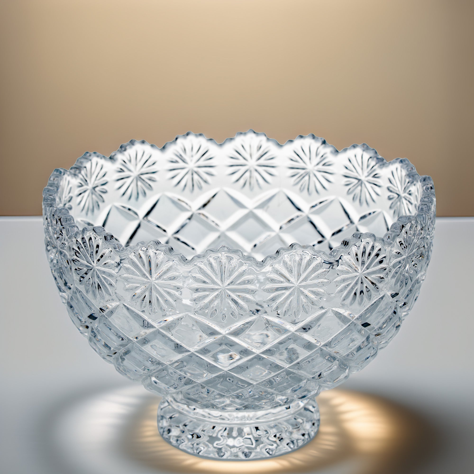 Brussels Crystal Pedestal Bowl - Scalloped Floral Rim