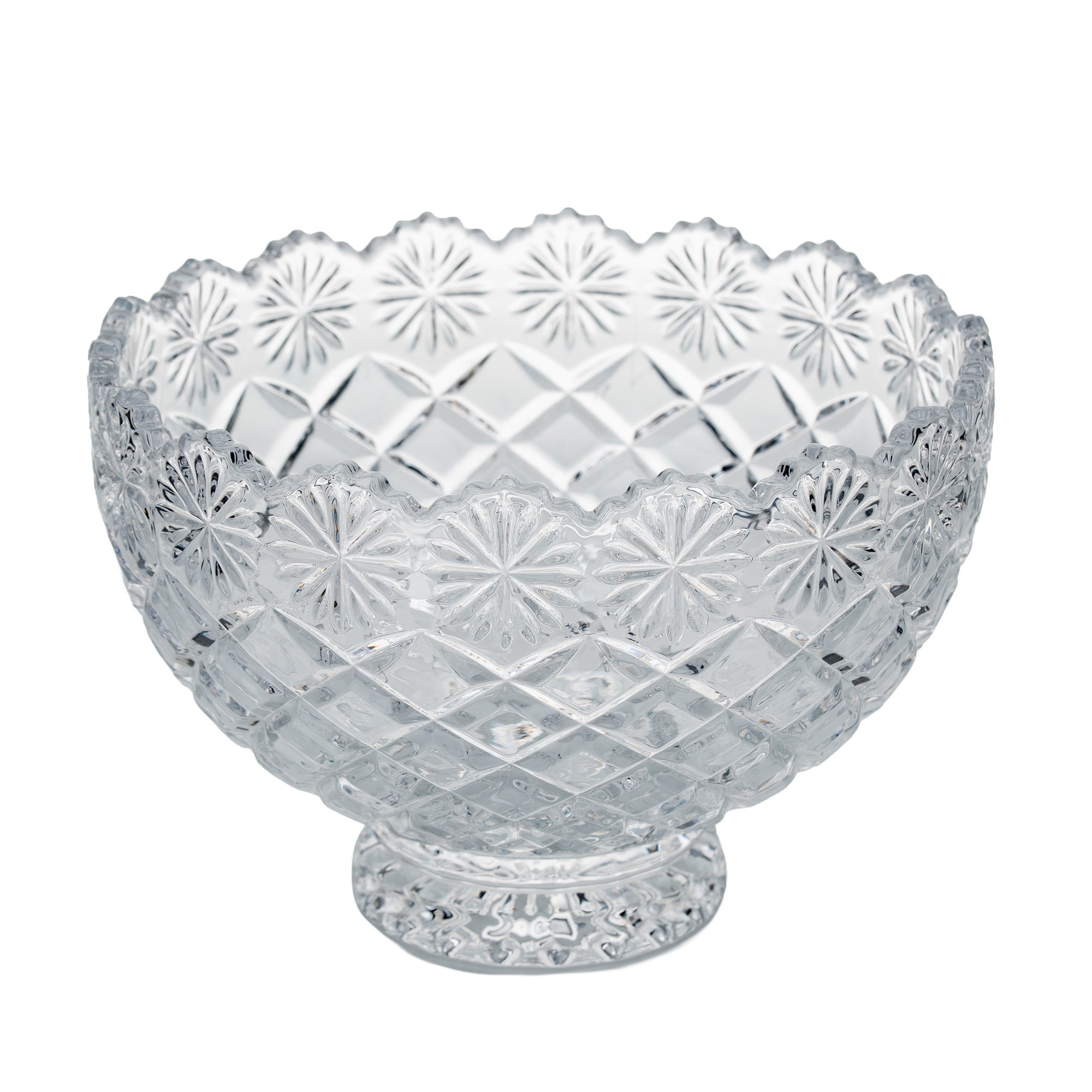 Brussels Crystal Pedestal Bowl - Scalloped Floral Rim