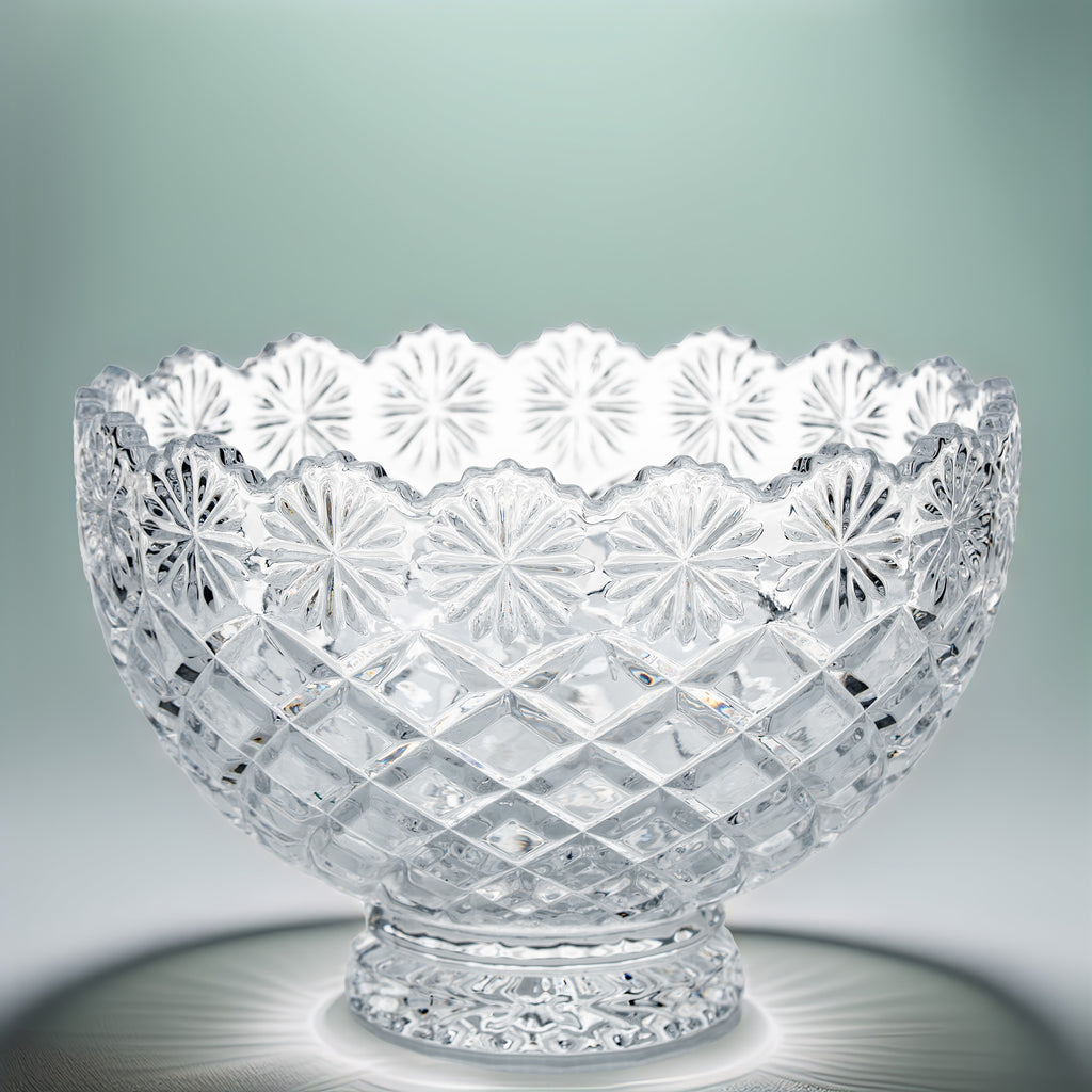 Brussels Crystal Pedestal Bowl - Scalloped Floral Rim