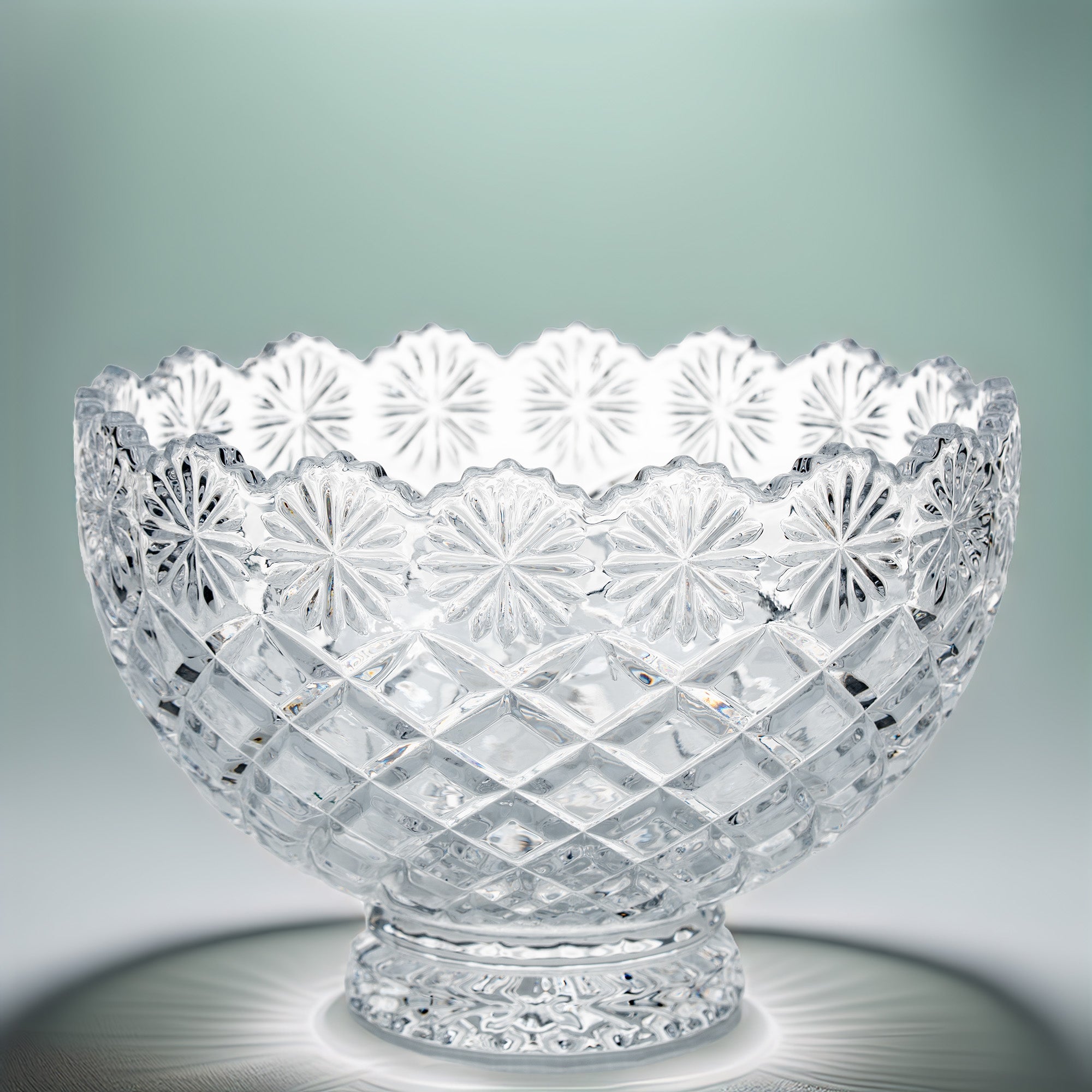 Brussels Crystal Pedestal Bowl - Scalloped Floral Rim