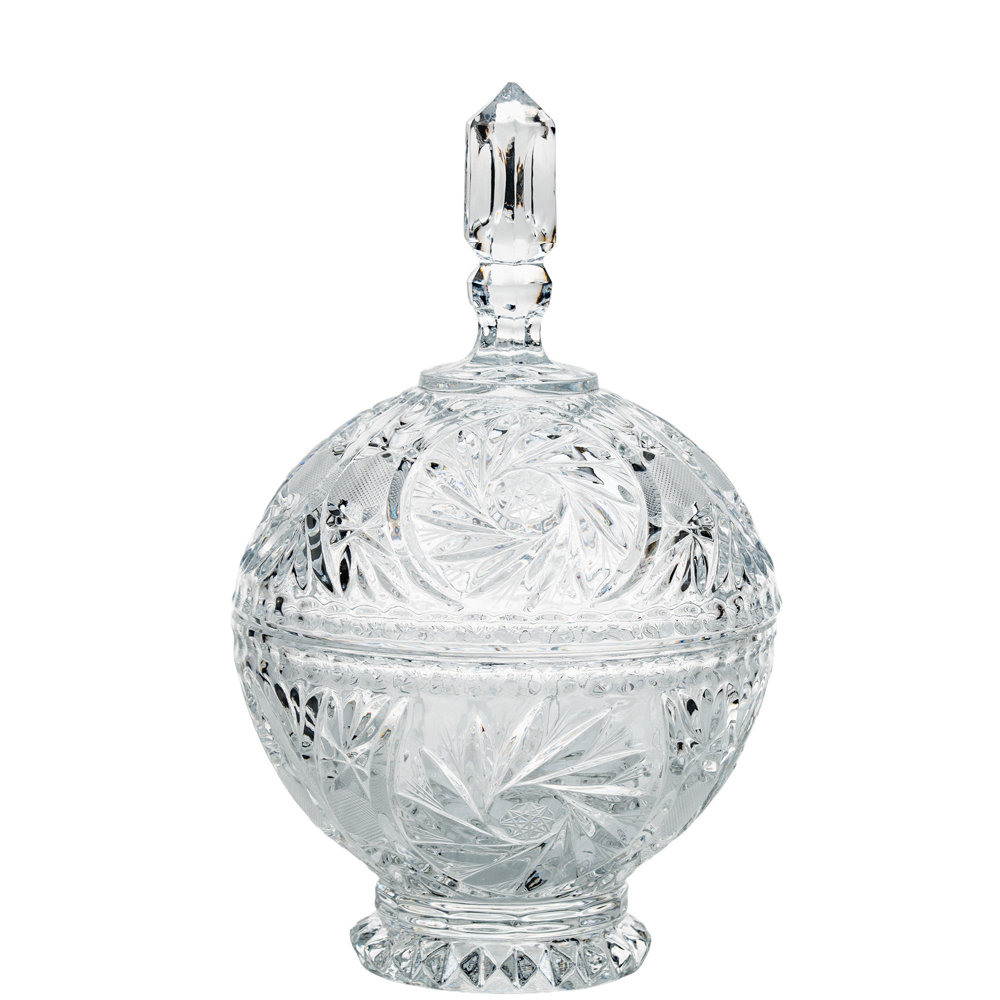 Polonia Cut Crystal Candy Jar - Faceted Finial & Starburst Cut