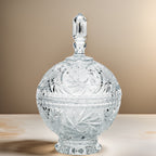 Polonia Cut Crystal Candy Jar - Faceted Finial & Starburst Cut