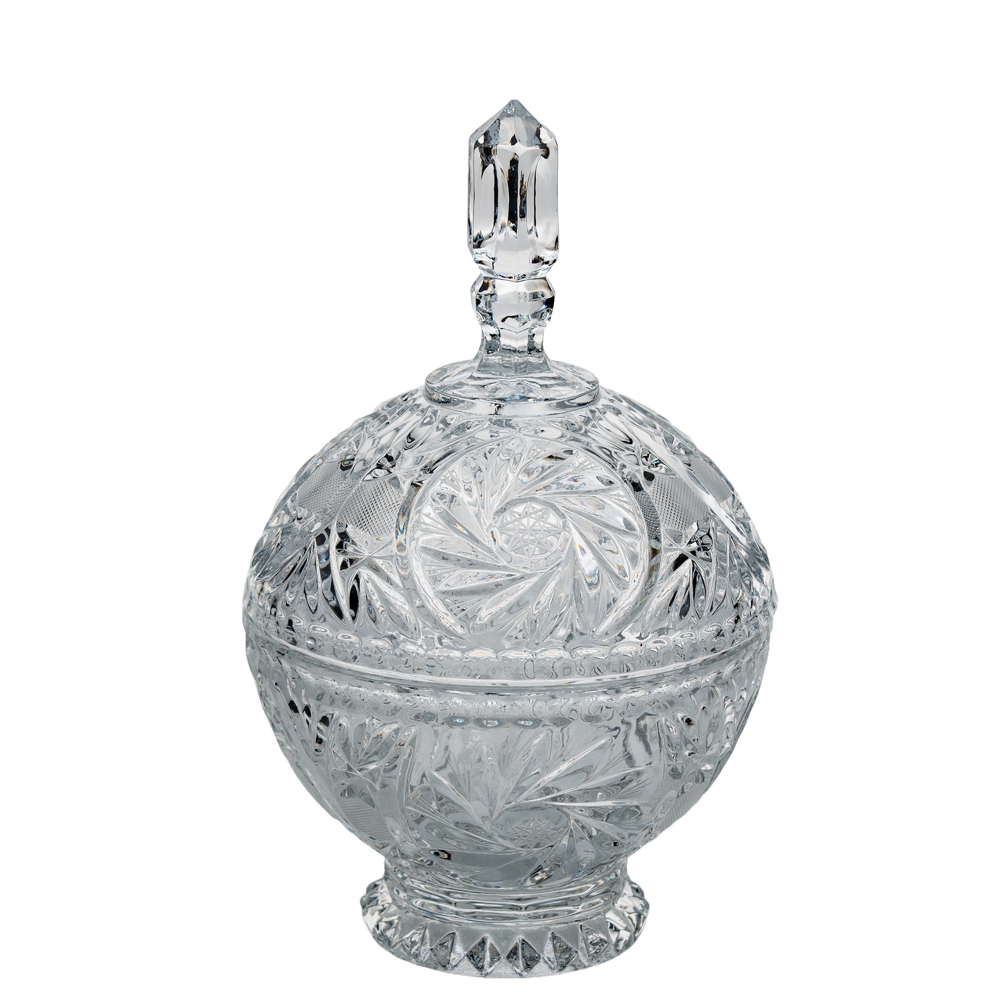 Polonia Cut Crystal Candy Jar - Faceted Finial & Starburst Cut