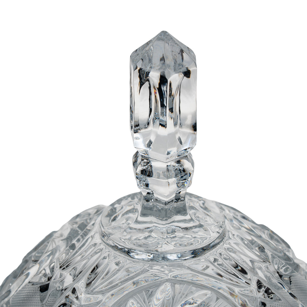Polonia Cut Crystal Candy Jar - Faceted Finial & Starburst Cut