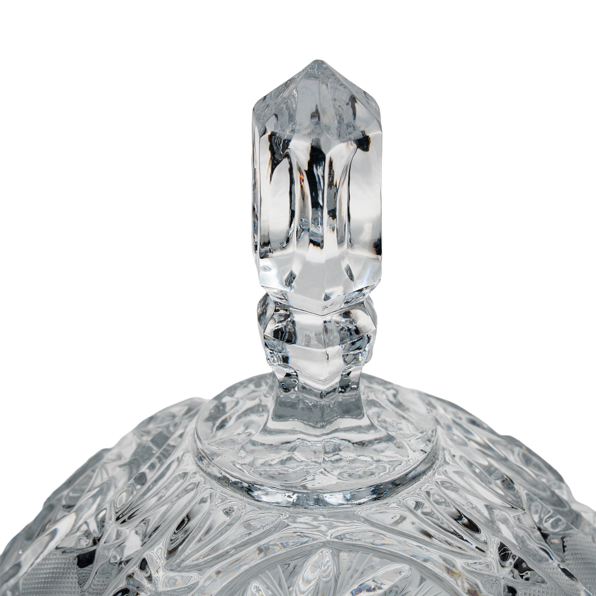 Polonia Cut Crystal Candy Jar - Faceted Finial & Starburst Cut