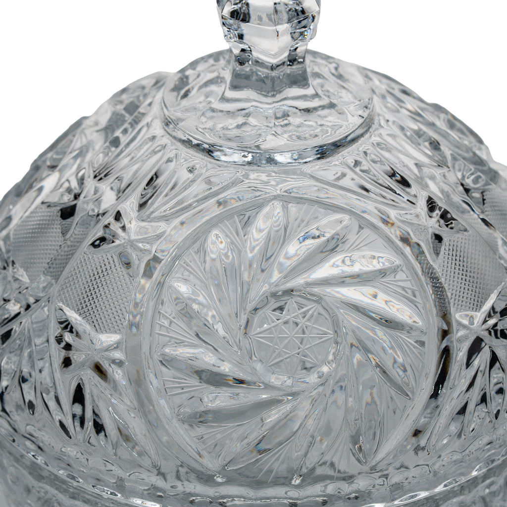 Polonia Cut Crystal Candy Jar - Faceted Finial & Starburst Cut