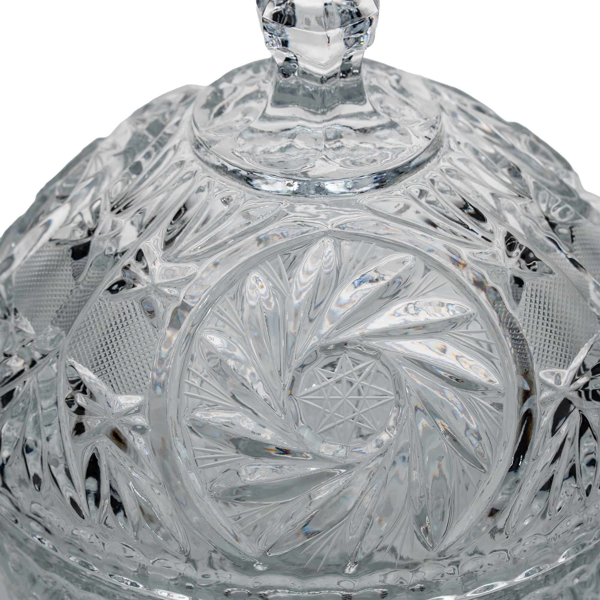 Polonia Cut Crystal Candy Jar - Faceted Finial & Starburst Cut