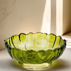 Indiana Glass Sunflower Footed Bowl - Olive Green Scalloped Rim