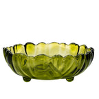 Indiana Glass Sunflower Footed Bowl - Olive Green Scalloped Rim