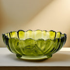 Indiana Glass Sunflower Footed Bowl - Olive Green Scalloped Rim